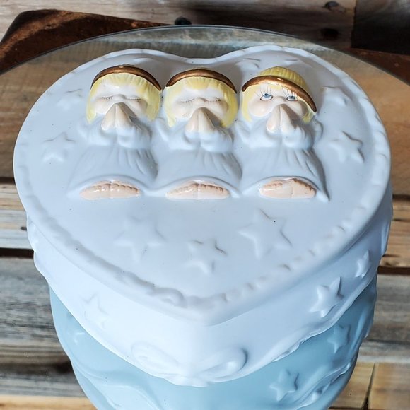 Hallmark Bisque Trinket Box - Heart-Shaped - Trio of Praying Angels - Picture 1 of 8
